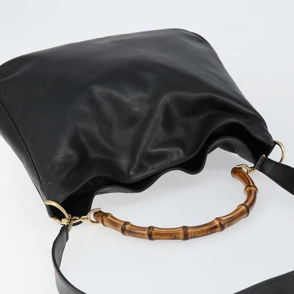 GUCCI Bamboo Handbag Leather Black Gold 001 2058 1577 0 - Picture 6 of 12
